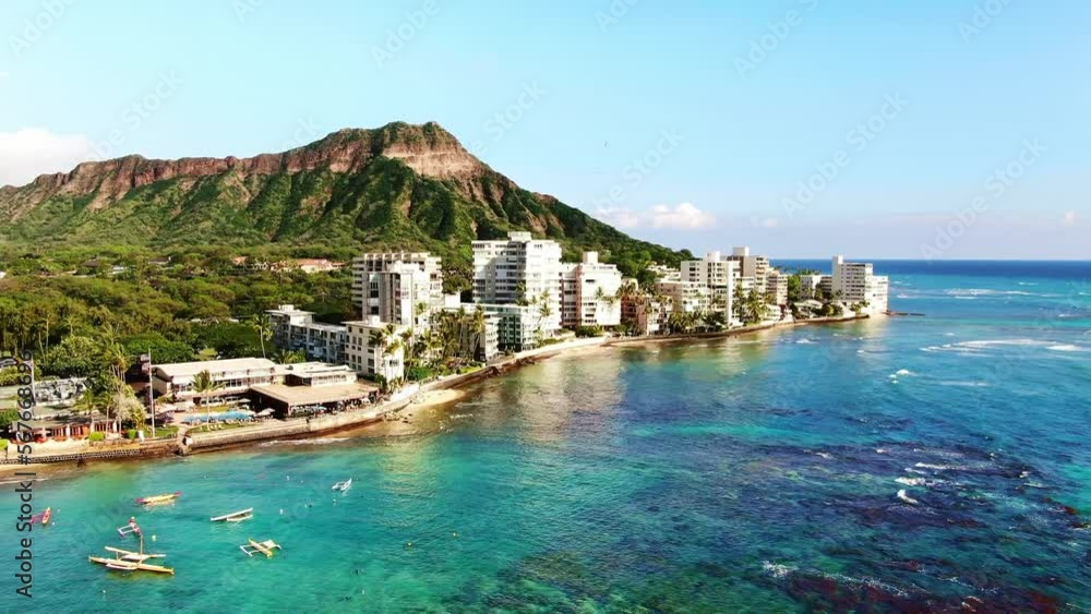Aerial view Honolulu city and Waikiki Beach. Drone Hawaii. vacation tourism destination in Oahu island, USA. Aerial view Honolulu city and Waikiki Beach. Drone Hawaii. vacation tourism destination in Oahu island, USA.