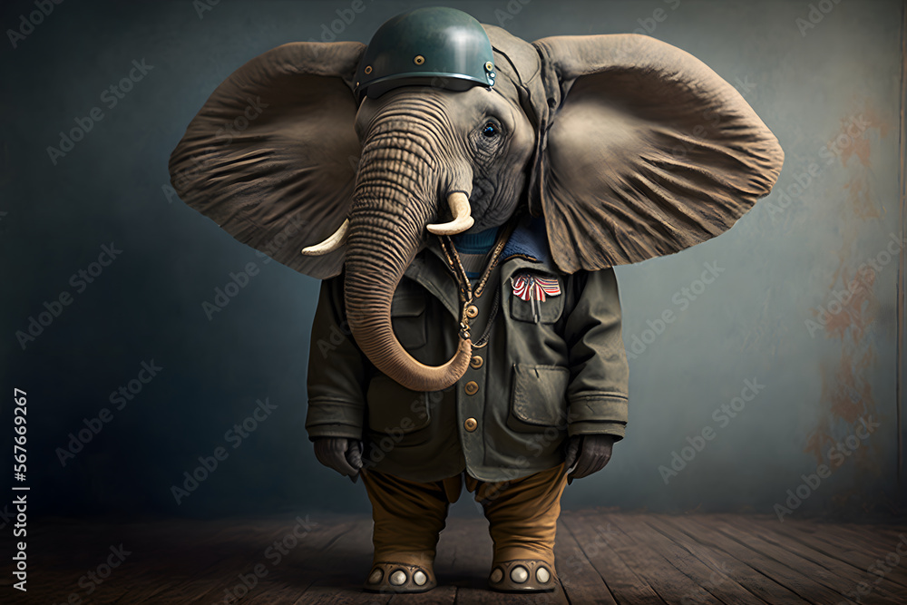 military anthropomorphic elephant, digital illustration