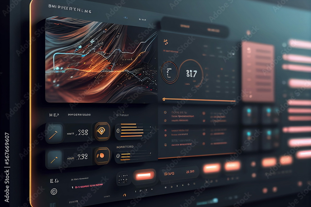 Obraz premium Futuristic interface design. Dark, aesthetic, modern holographic user interface concept. Digital data dashboard web development.