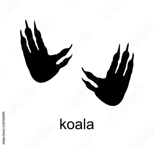 koala footprint, koala track. Koala steps. Handprint in black color.Vector illustration isolated on white background. For posters, greeting cards, book cover, flyers, banner, game designs