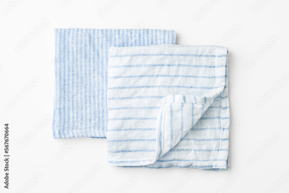 Folded striped blue linen napkins mockup Folded striped blue linen napkins mockup