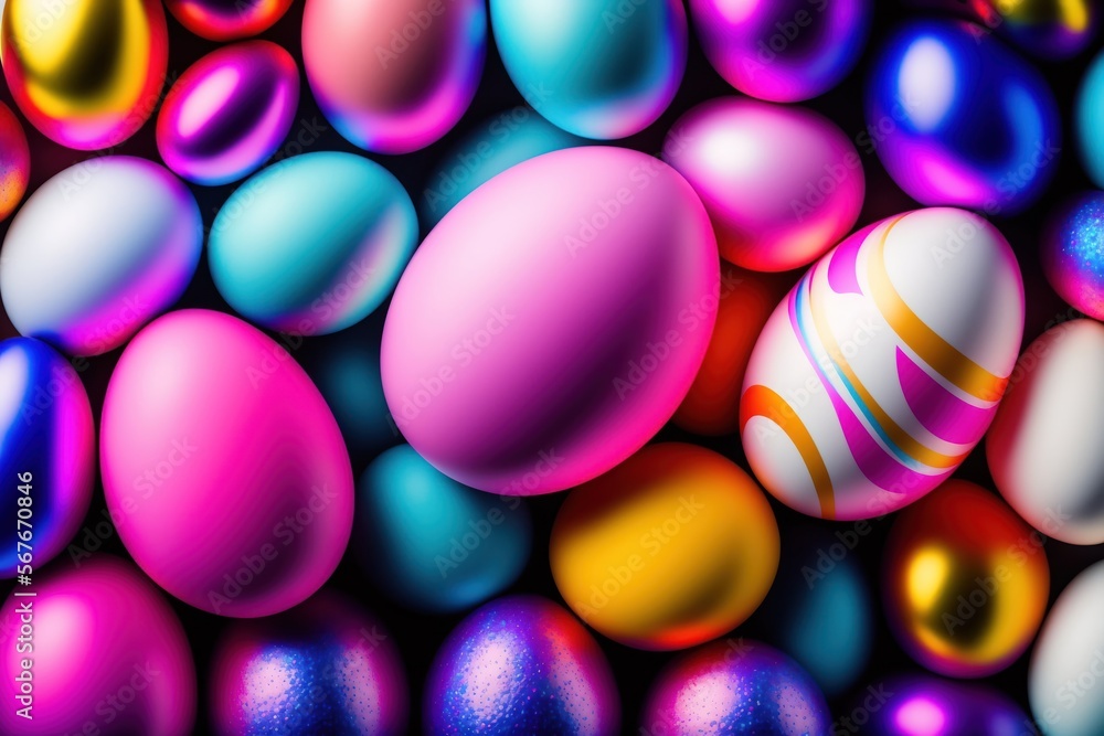 Des bonbons en oeufs de pâques en chocolat multicolors rose generative AI. Des bonbons en oeufs de pâques en chocolat multicolors rose generative AI.
