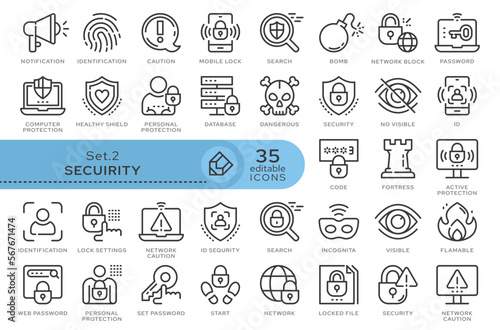 Set of conceptual icons. Vector icons in flat linear style for web sites, applications and other graphic resources. Set from the series - Security. Editable outline icon.
