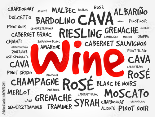 WINE VARIETALS Types word cloud collage, art concept background