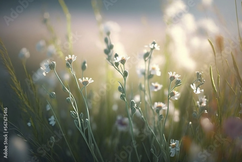 Background with flowers and grass. AI generated image. © Boadicea