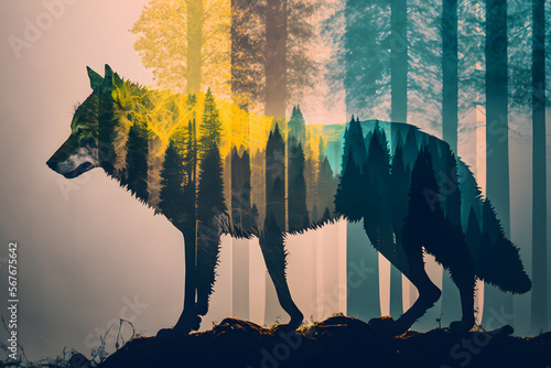 wolf in the forest, digital illustration