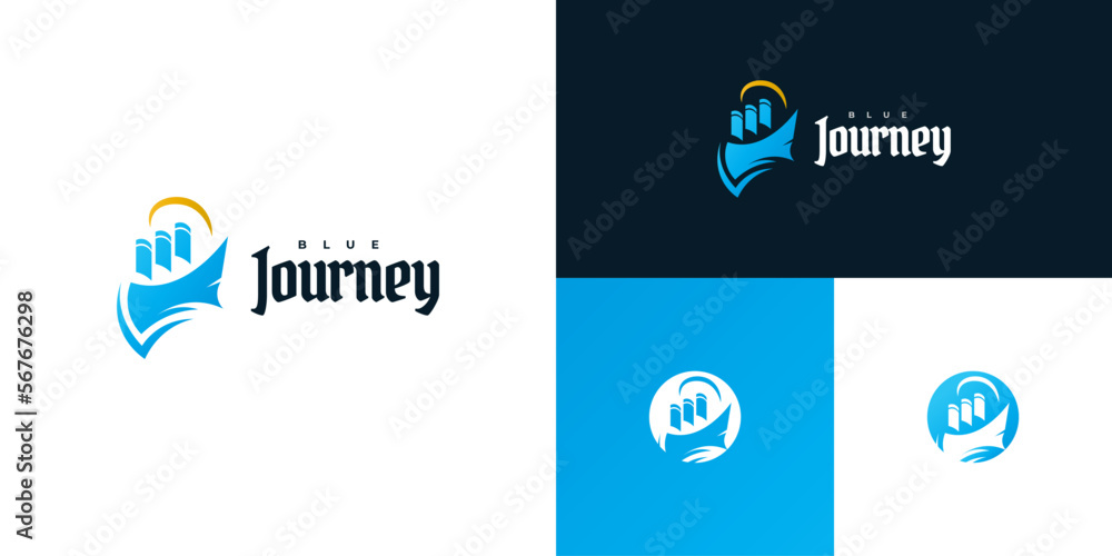 Abstract Yacht Logo Design in Blue Gradient Style. Ship Logo for Travel or Tourism Industry Brand Identity Abstract Yacht Logo Design in Blue Gradient Style. Ship Logo for Travel or Tourism Industry Brand Identity