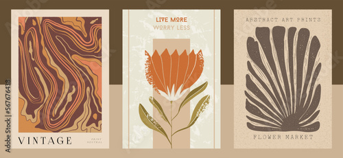 Large set of modern A4 posters in a modern boho style, hand-drawn. Suitable for poster, banner, printing, branding