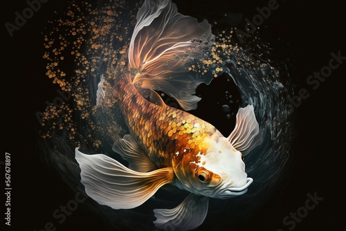 Floral koi fish painting digital art in a pond generative ai