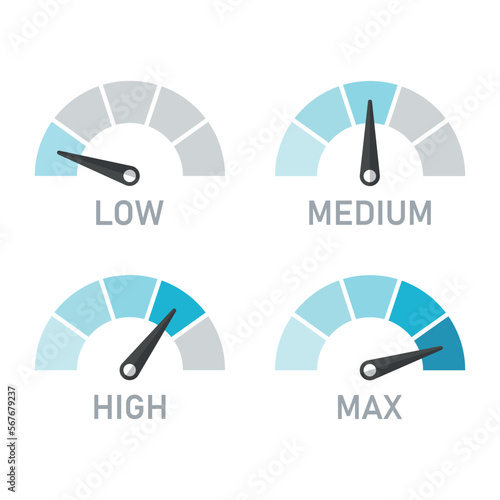 Energy meter icon in flat style. Gauge level vector illustration on isolated background. Speedometer sign business concept. photo