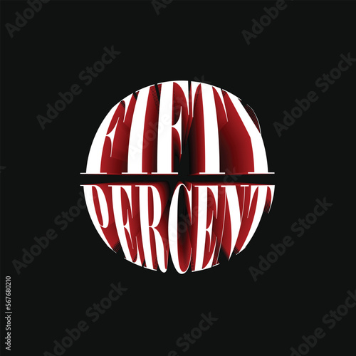 50% Fifty Percent Discount Off 3D Spherical Circular Red Black Numeric Letter Abstract Font Typography Creative Initial Vector