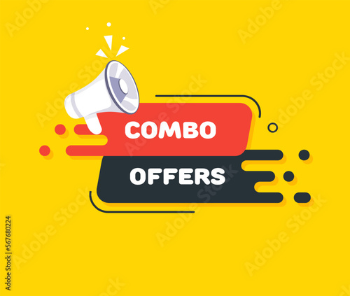 Speech bubble with combo offer text. Speech bubble with loudspeaker. Pop art style. Vector line icon for Business and Advertising