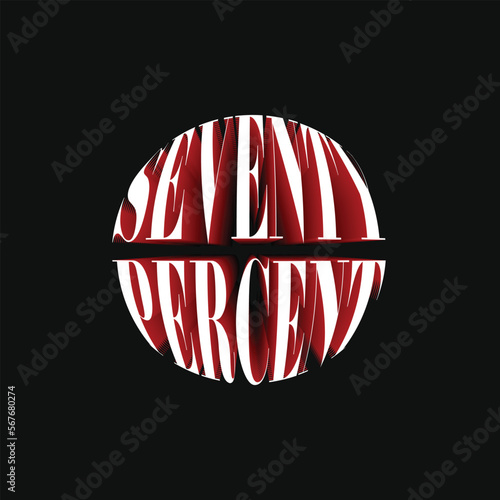 70% Seventy Percent Discount Off 3D Spherical Circular Red Black Numeric Letter Abstract Font Typography Creative Initial Vector