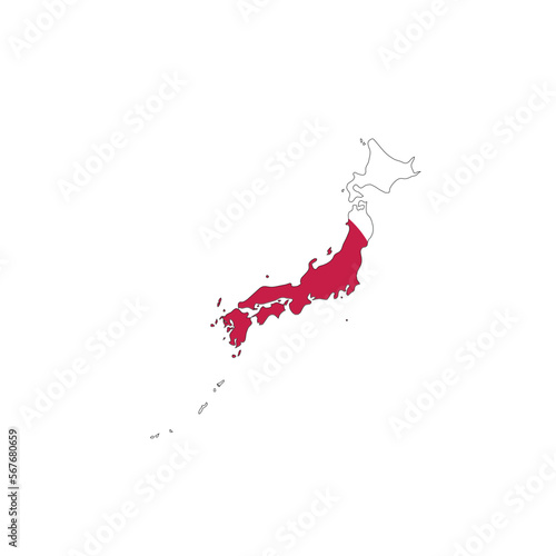 Japan national flag in a shape of country map