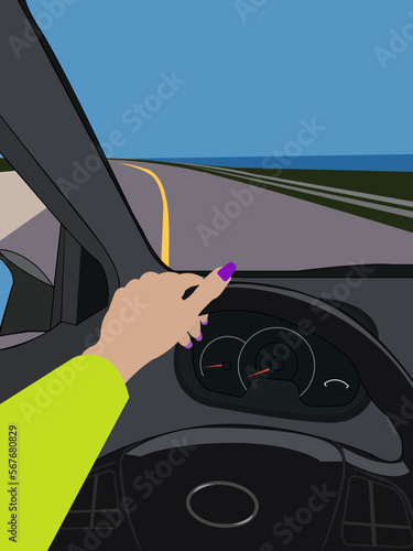 Dirigindo em estrada à beira da praia