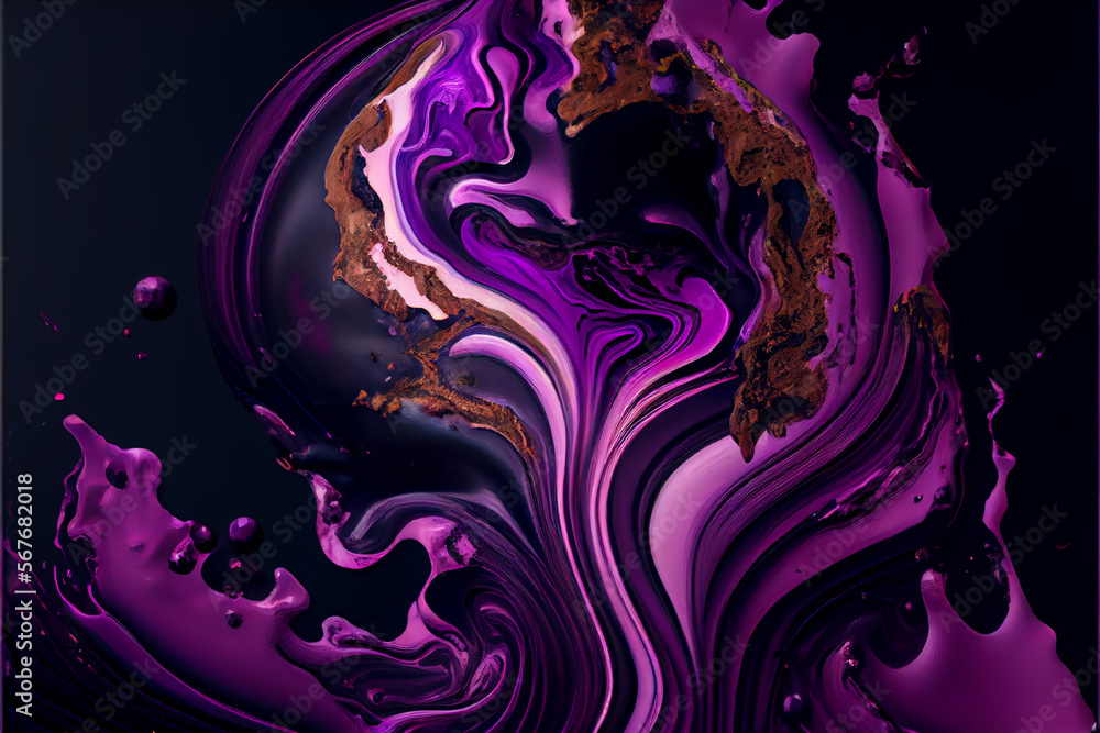 Black and purple liquid marble with glitter | Liquid art | Generative Ai | Liquid marble texture | Liquid paint waves | Fluid art