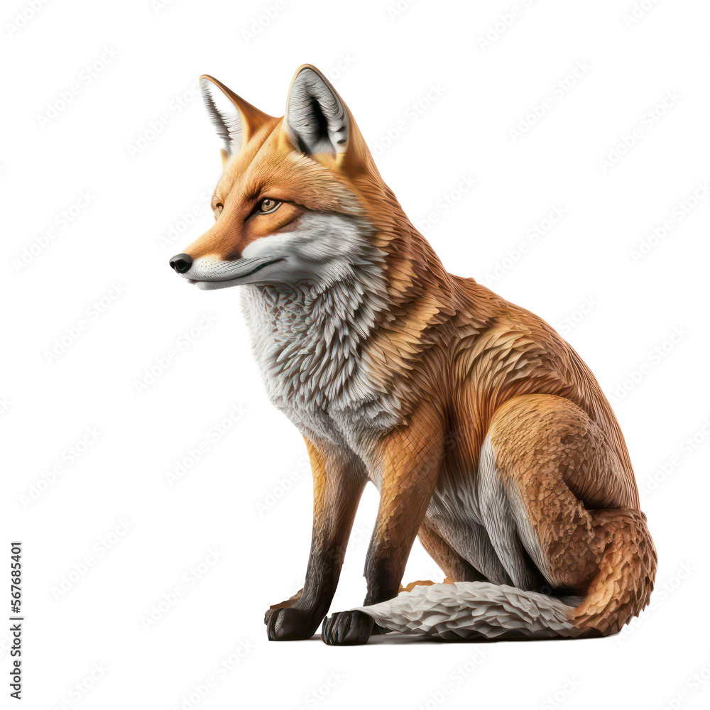 Fox on tranparent background. 3d render illustration. Generative AI.