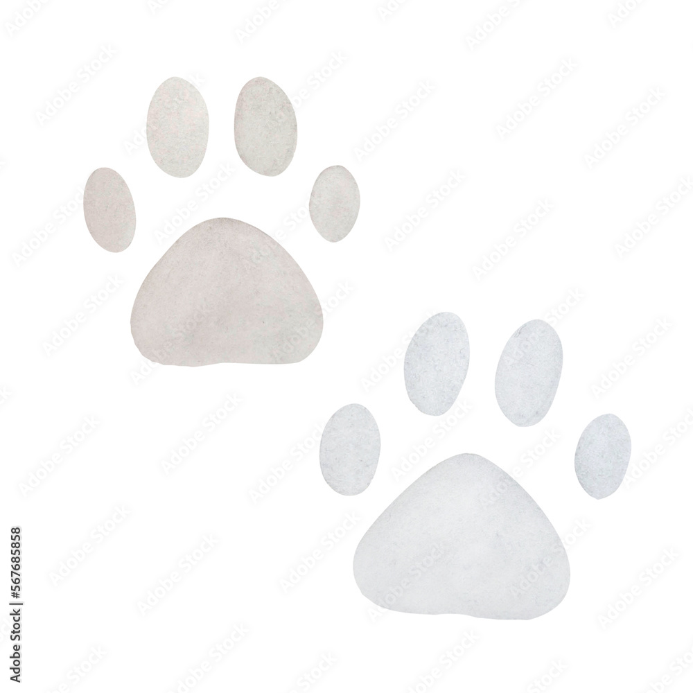 Watercolor illustration of paw prints isolated on white background Watercolor illustration of paw prints isolated on white background