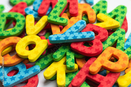 Close up of colorful alphabet letter. Lerning and éducation background