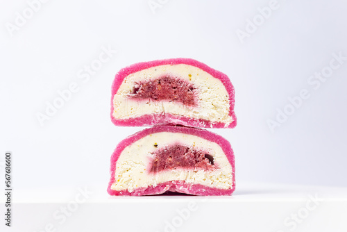 Delicious mochi on a white background, close-up. Traditional Japanese dessert
