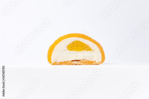 Delicious mochi on a white background, close-up. Traditional Japanese dessert
