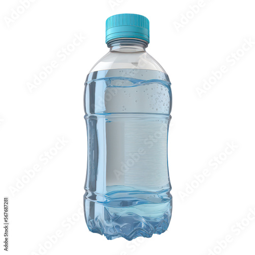 Bottle of water on transparent background. Short bottle of water. 3d render illustration. Generative AI.