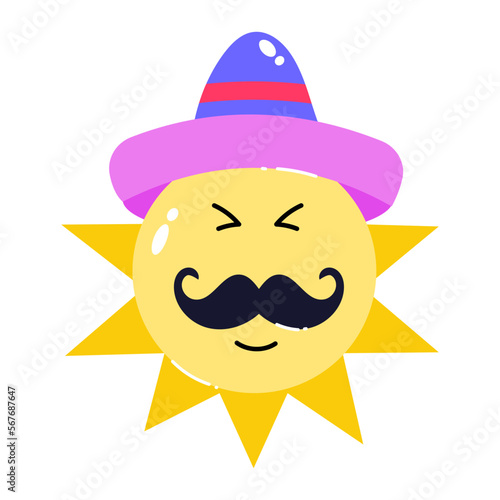 A funny flat sticker of mexican sun 