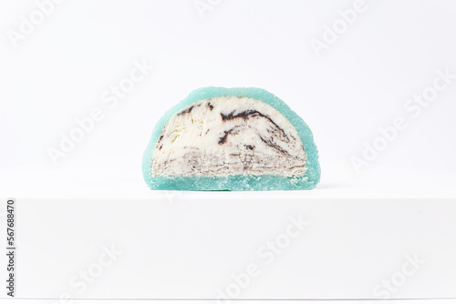 Delicious mochi on a white background, close-up. Traditional Japanese dessert
 photo