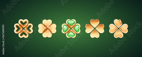 Set of Vector Golden Four-leaf Clovers