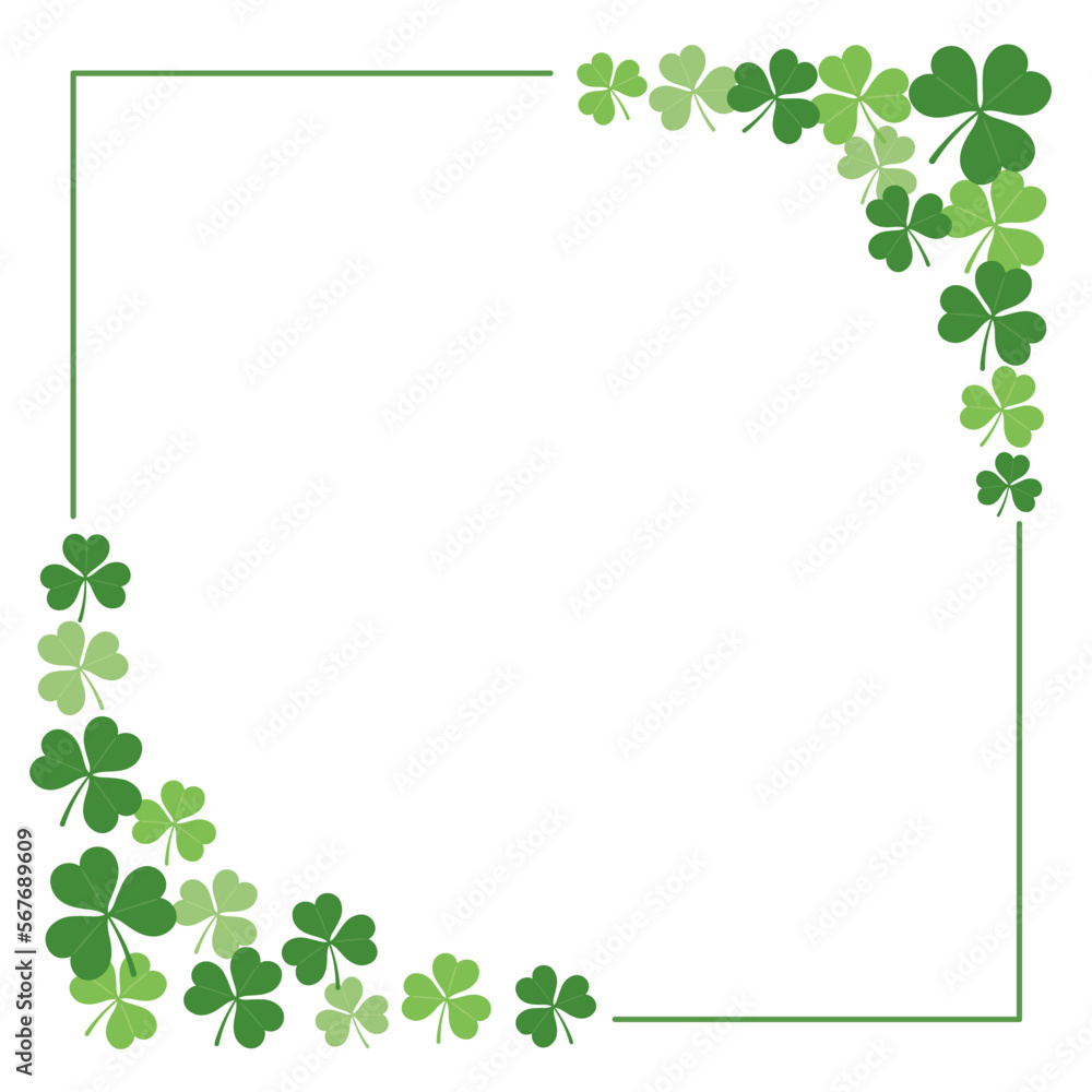 Vector Square Clover Frame Illustration For St. Patrick’s Day Isolated On a White Background With Text Space. Vector Square Clover Frame Illustration For St. Patrick’s Day Isolated On a White Background With Text Space.
