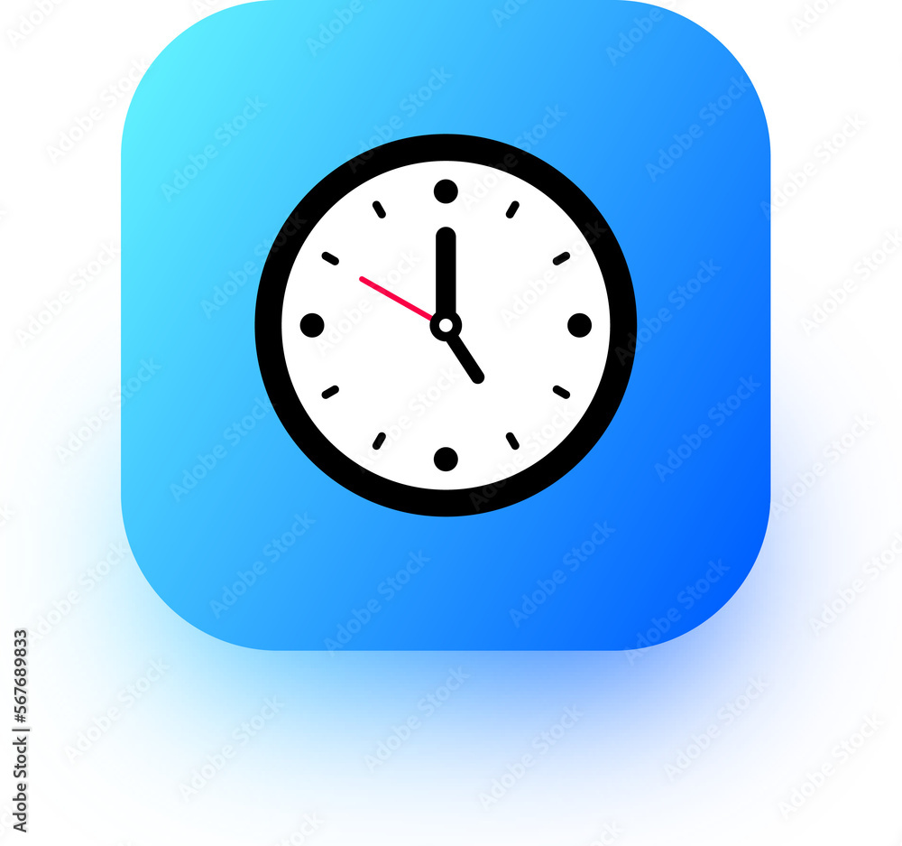Clock icon in square gradient colors. Analog time signs illustration. Clock icon in square gradient colors. Analog time signs illustration.