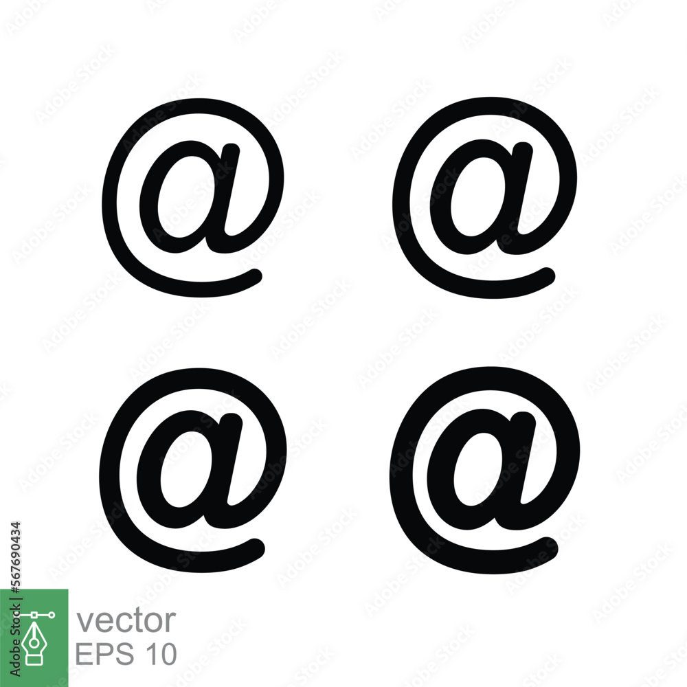 Arroba sign icon set. Email address symbol concept with different line thickness styles. Vector illustration design collection isolated on white background. EPS 10. Arroba sign icon set. Email address symbol concept with different line thickness styles. Vector illustration design collection isolated on white background. EPS 10.