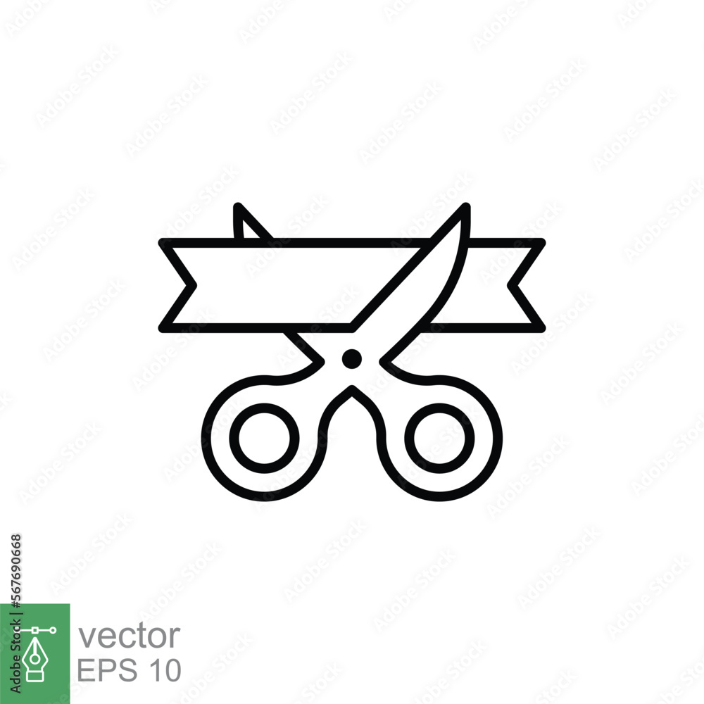 Grand opening line icon. Simple outline style for web and mobile app design element. Open, ribbon, cut, scissor, inauguration, ceremony concept. Vector illustration isolated. EPS 10.