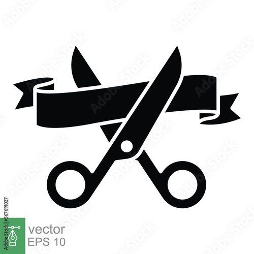 Grand opening glyph icon. Simple solid style for web and mobile app design element. Open, ribbon, cut, scissor, inauguration, ceremony concept. Vector illustration isolated. EPS 10.