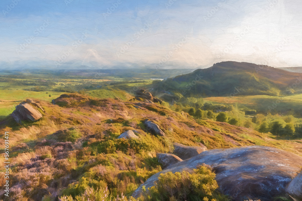 Digital painting of a the Roaches, Hen Cloud and Ramshaw Rocks in the Peak District National Park.