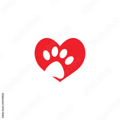Dog paws with love design concept . cat and dog paw print inside heart set