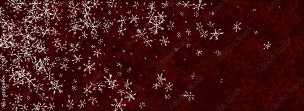 Golg Snowflake Vector Panoramic Red Background.