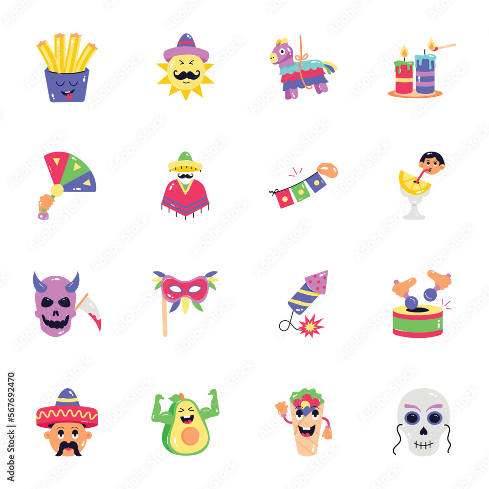 Pack of Mexican Culture Flat Stickers 

