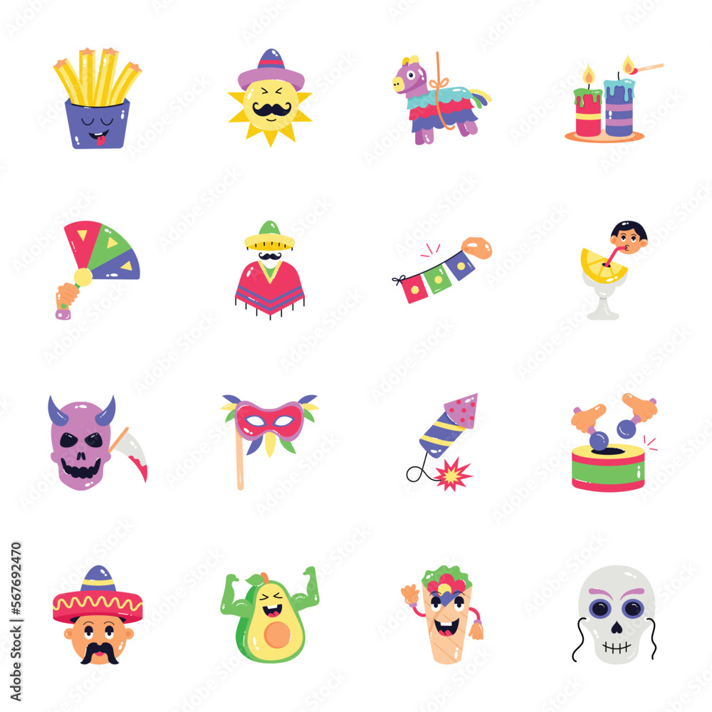 Fototapeta premium Pack of Mexican Culture Flat Stickers