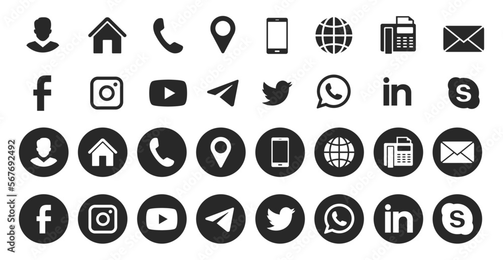 Icons for social networking vector. Contact and social icons Stock