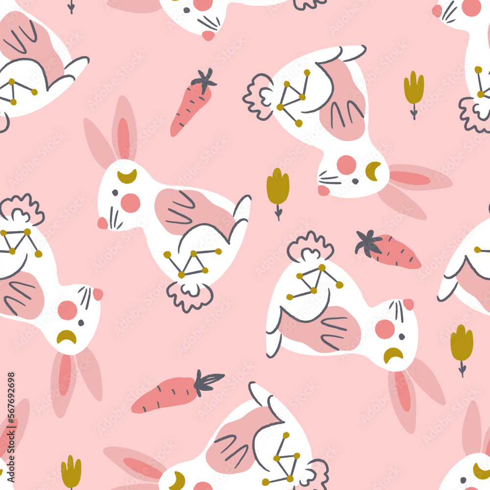Cute Cosmic Sitting Baby Rabbits Vector Seamless Pattern Cute Cosmic Sitting Baby Rabbits Vector Seamless Pattern