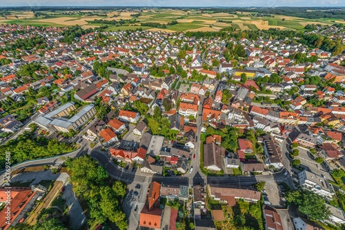 Mering in der bayerischen Region Lechrain im Luftbild - Blick ins Ortszentrum photo