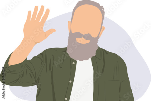 Old Man Waving Hand Faceless Vector