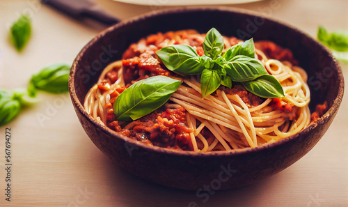 spaghetti with tomato sauce, Generative AI Art Illustration