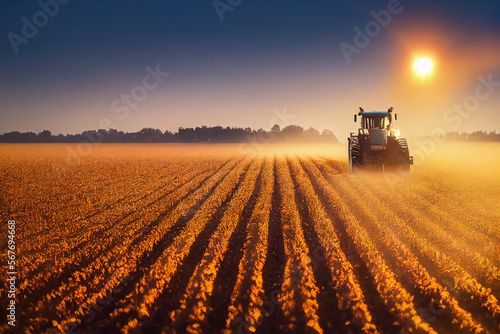 tractor in the field, Generative AI Art Illustration