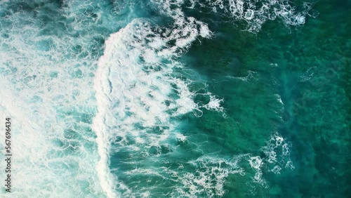 Drone Hawaii. Aerial view ocean waves. Tropical island beach, ocean activities in Hawaii. famous surfing destination. 
