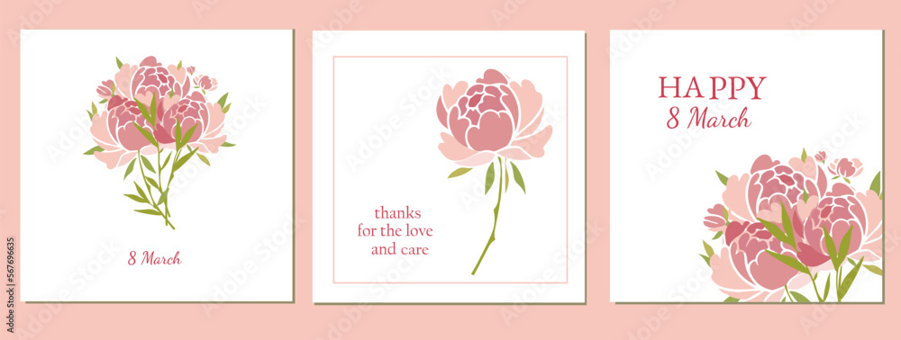 Set of greeting cards for March 8.Vector.