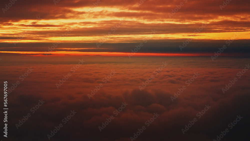 Crimson sunset from the airplane window.