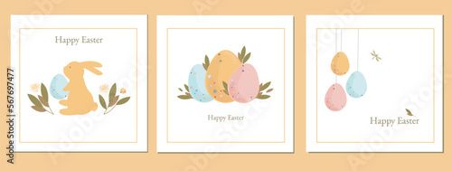 Set of decorative Easter cards. happy easter. Greeting cards for the holiday. © Zhanna
