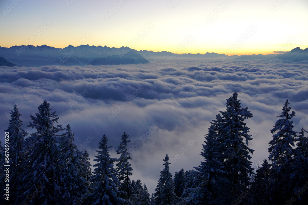 Nebelmeer Sonnenuntergang Alpen Schweiz
